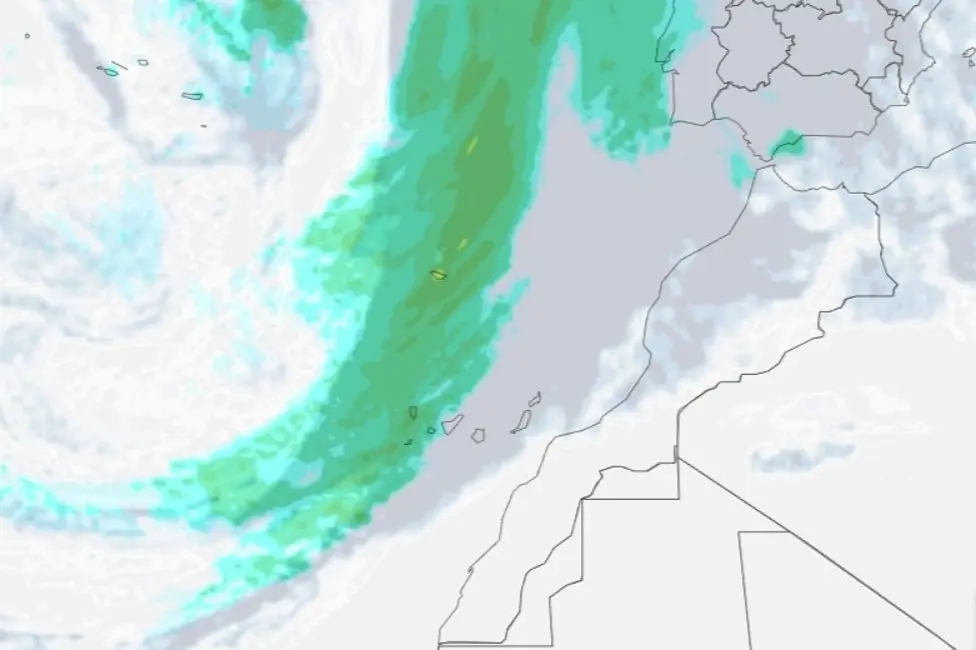 Precicipitaci&oacute;n y nubosidad para el 1 de enero a las 13.00 (Imagen de Aemet).