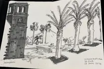 Un dibujo de la exposición “Rincones históricos de Fuerteventura”.