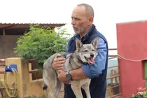 El presidente de Amilobo, Manuel P&eacute;rez Ram&iacute;rez, con un  lobito herre&ntilde;o.