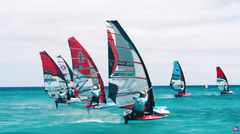 Foil Slalom Windurfing en Sotavento (Fotograma del stream de la PWA).