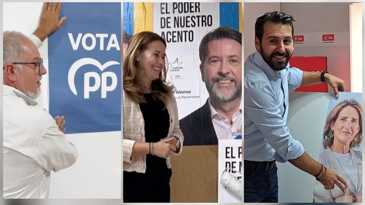 Pegada de carteles por las europeas en las sedes de PP, CC y PSOE.