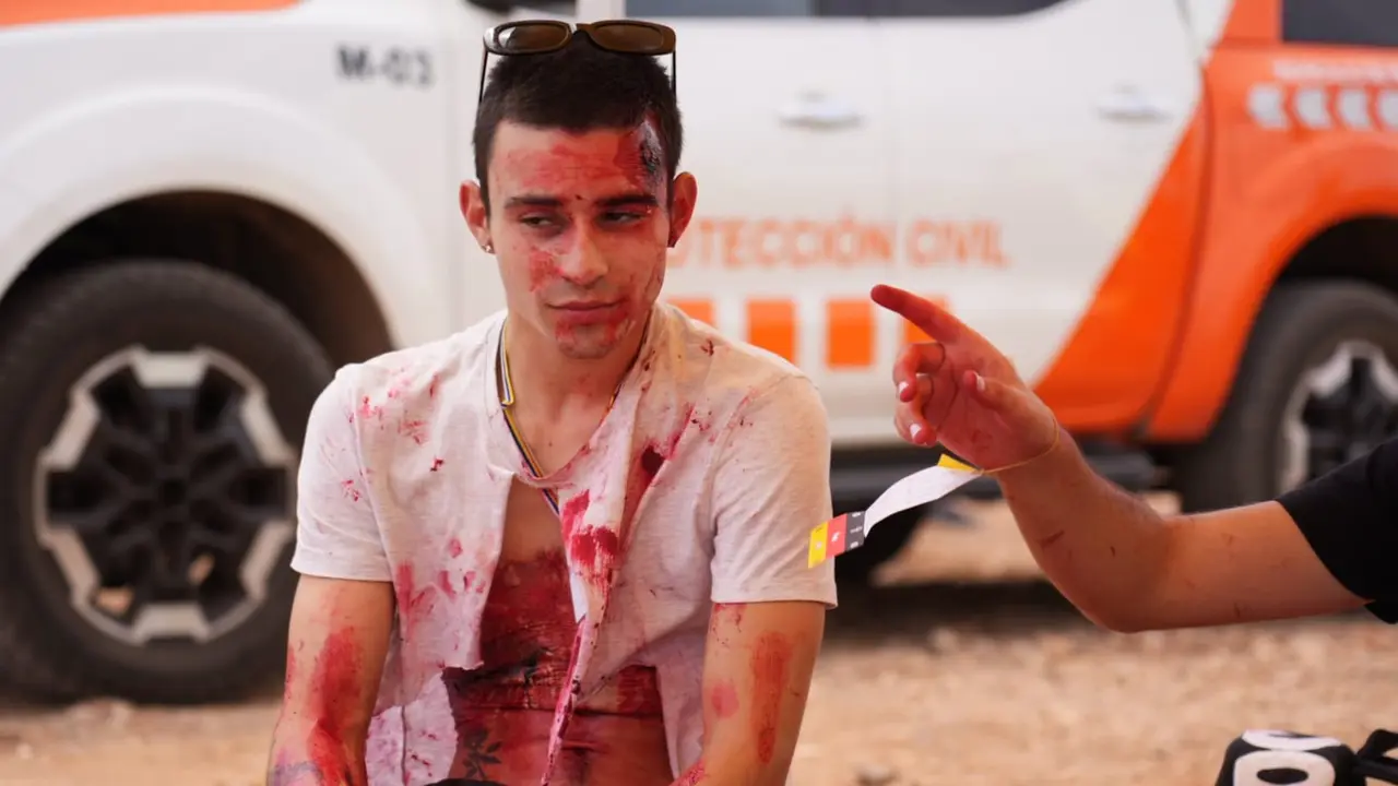 Figurante en el papel de accidentado, en el simulacro de accidente aéreo CANASAR 2024.