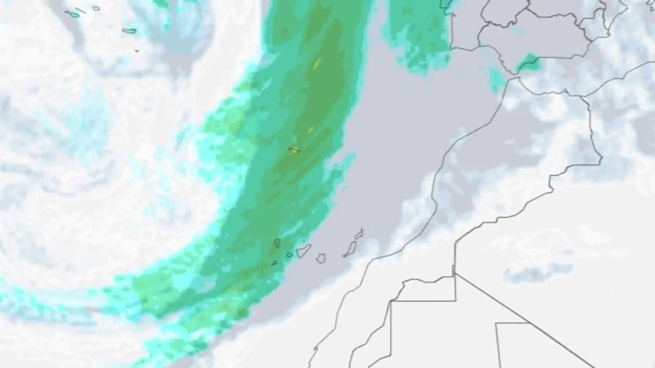 Precicipitaci&oacute;n y nubosidad para el 1 de enero a las 13.00 (Imagen de Aemet).