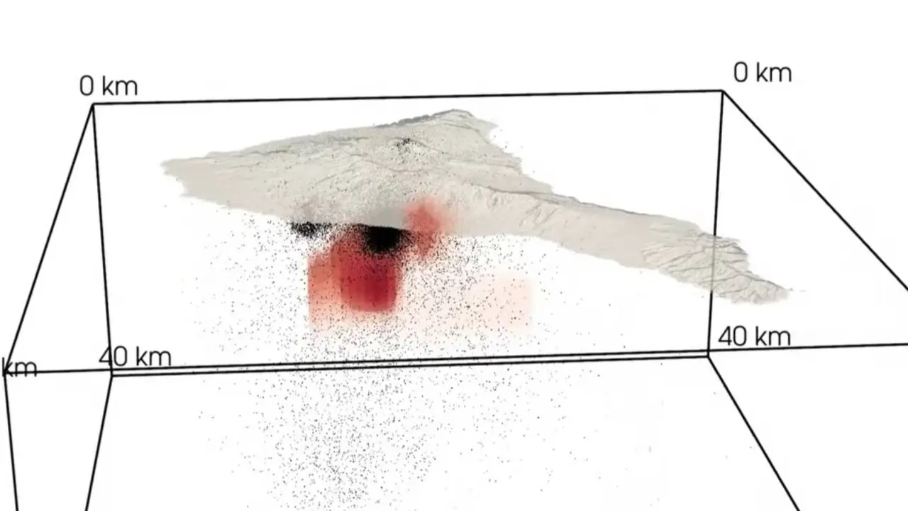 Imagen tridimensional de la estructura de magma bajo la isla de Tenerife.