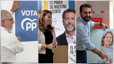 Pegada de carteles por las europeas en las sedes de PP, CC y PSOE.