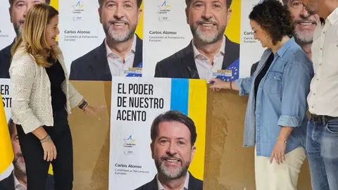 Pegade de carteles por las elcciones europeas en la sede (2)