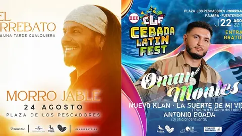 Carteles de El Arrebato y Omar Montes en la Semana Playa de la Cebada.