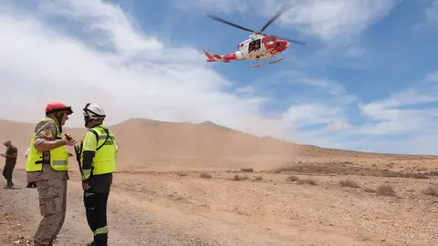 Helicóptero del GES durante un simulacro celebrado en Fuerteventura (©Fuerteventura Digital).
