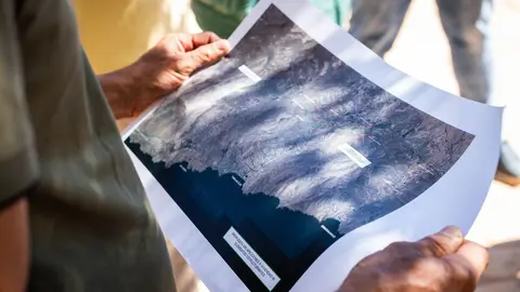 Trazado de autovía en La Lajita, en una imagen de los afectados de la Comarca Sur.