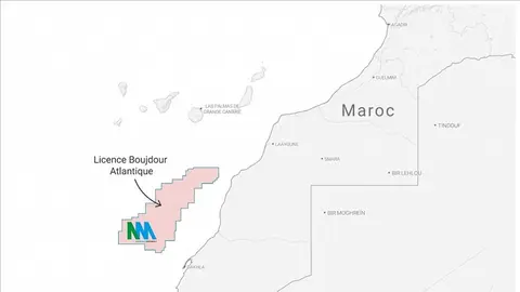 Permisos concedidos a NewMed y Adarco (©OpenStreetMap contributors  Le Maroc moderne).