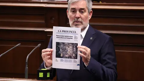 Clavijo, en el Parlamento de Canarias, durante el debate del estado de la nacionalidad.