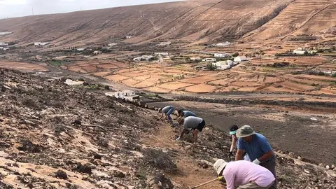 Pioná de los vecinos de Guisguey para restaurar la Vereda de Las Camellas, en abril de 2022.