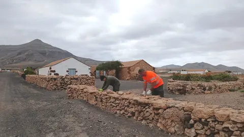Senderos y muros reparados dentro de Fuerteventura, bonita por naturaleza.