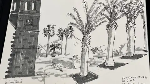 Un dibujo de la exposición “Rincones históricos de Fuerteventura”.