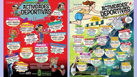 Carteles de las escuelas deportivas municipales de Antigua 2025.