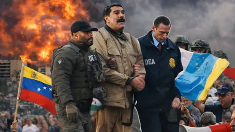 Momento de la llegada de Maduro a EEUU, en un fotomontaje de edici&oacute;n propia.