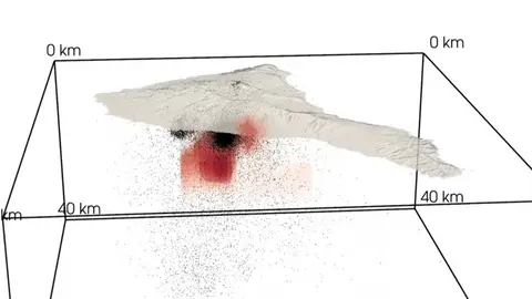 Imagen tridimensional de la estructura de magma bajo la isla de Tenerife.