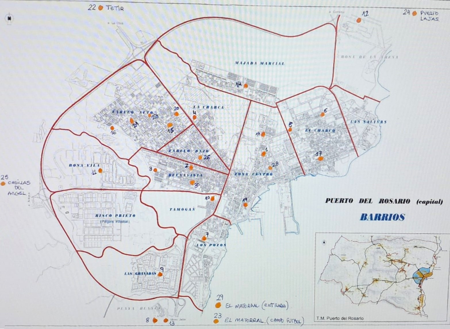 Mapa de ountos de recogida de aceite en Puerto del Rosario.