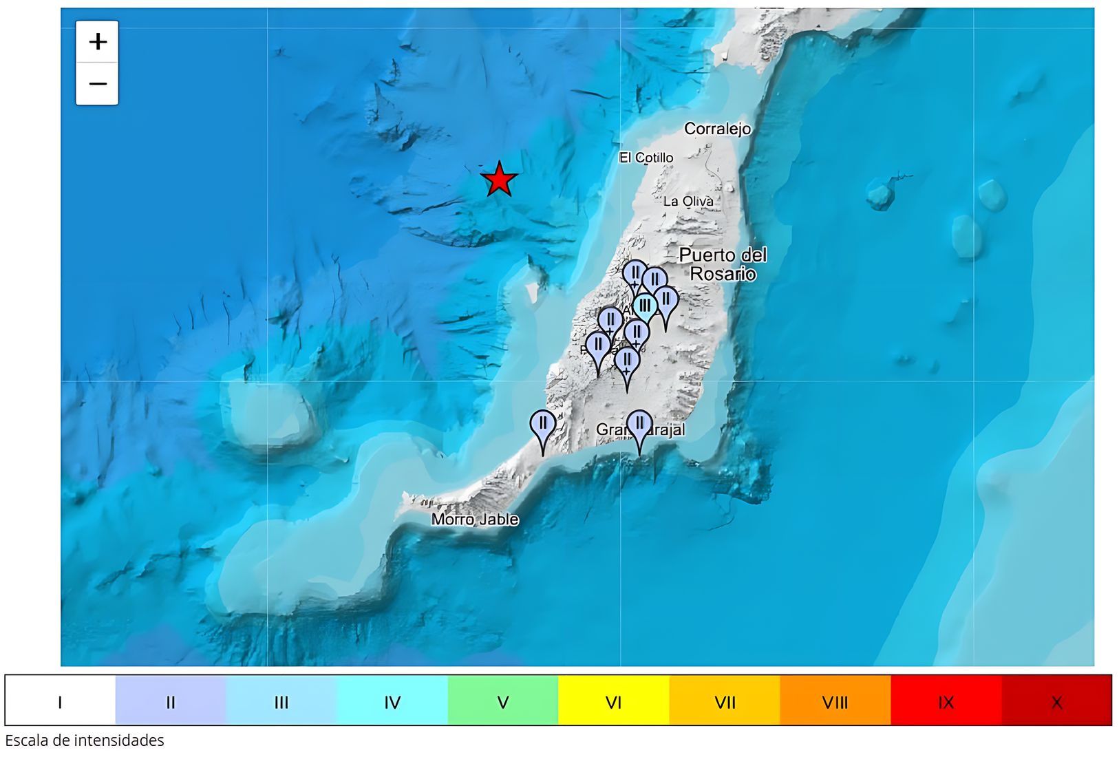 Terremoto en Fuerteventura el 16 de diciembre. escala de intensidades.