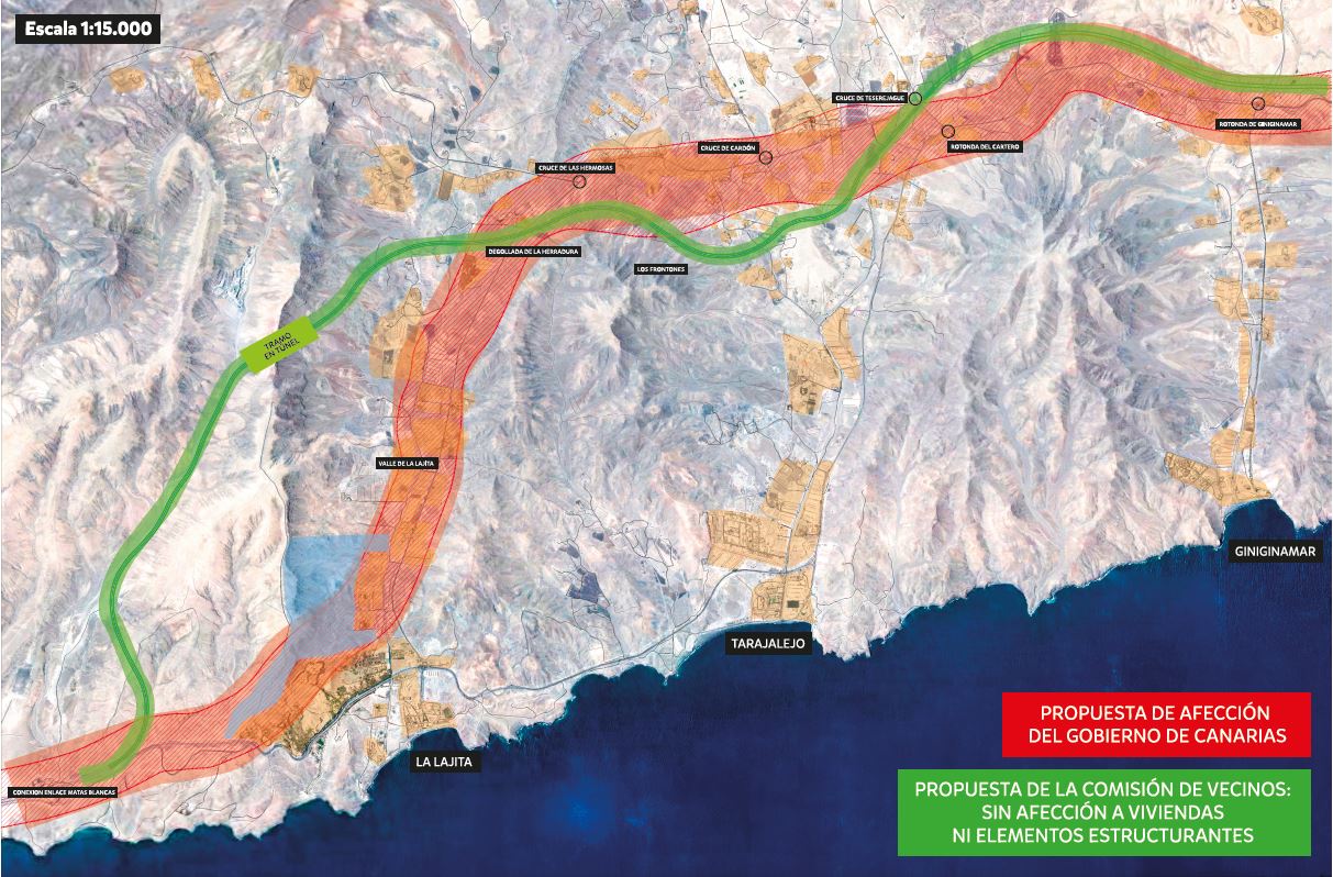 Trazados de la autovía propuesto y alternativo a su paso por La Lajita.