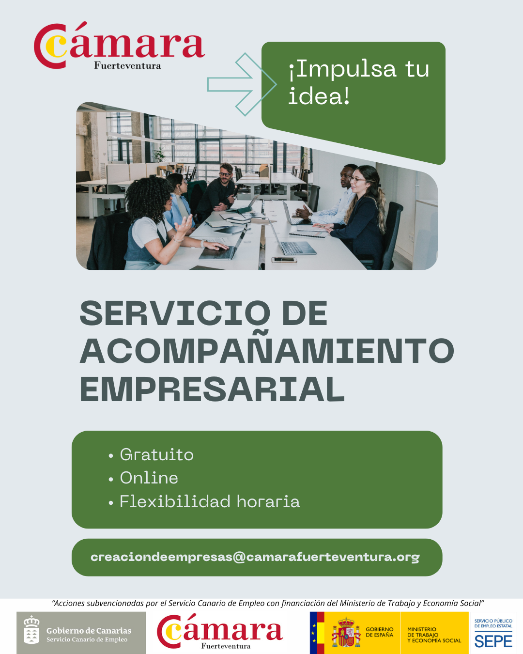 Cartel del programa de Acompañamiento Empresarial de la Cámara de Comercio de Fuerteventura.