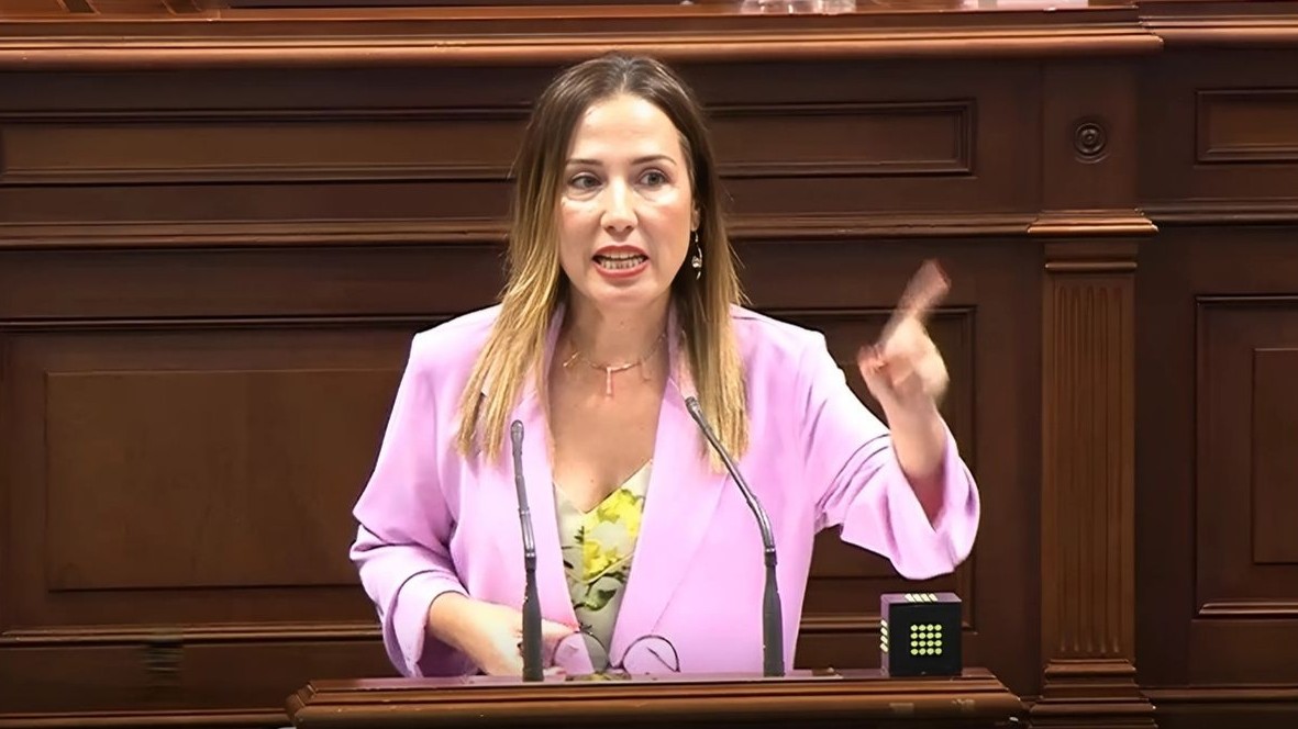 Patricia Hernández, en el pleno del Parlamento de Canarias.