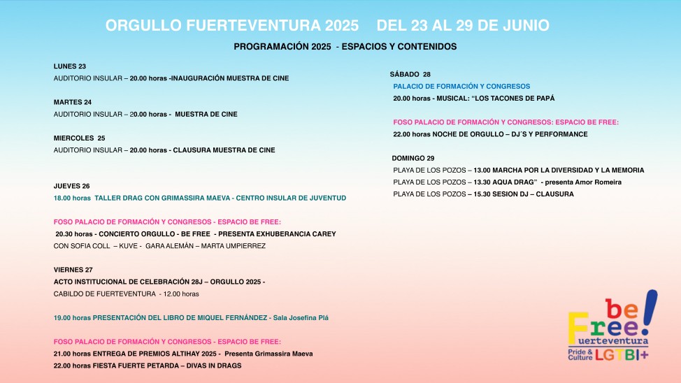 Actividades del festival Be Free 2025.