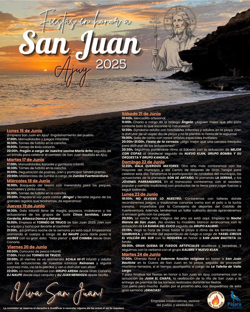 Programa de las fiestas de San Juan 2025, en Ajuy.