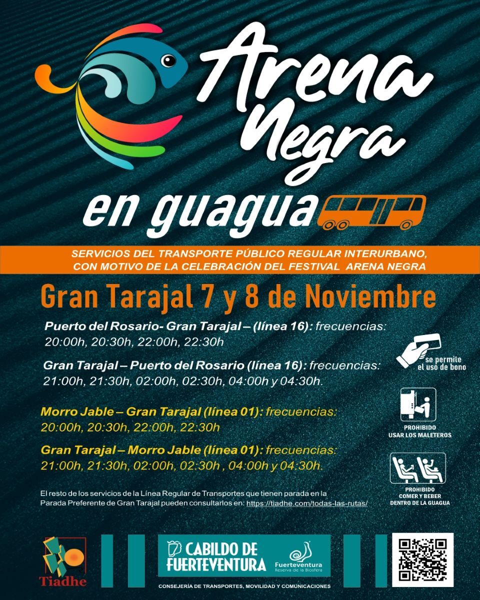 Horarios de guaguas en el Arena Negra 2025.