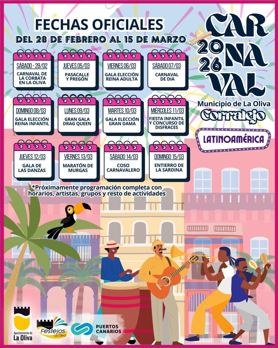Fechas oficiales del Carnaval de La Oliva 2026.