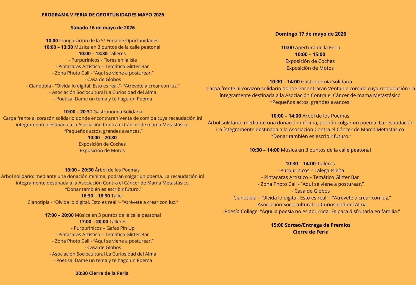 Programa de la V Feria de Oportunidades.