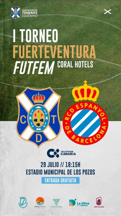 Cartel del amistoso entre el CD Tenerife Costa Adeje y el RCD Espanyol.