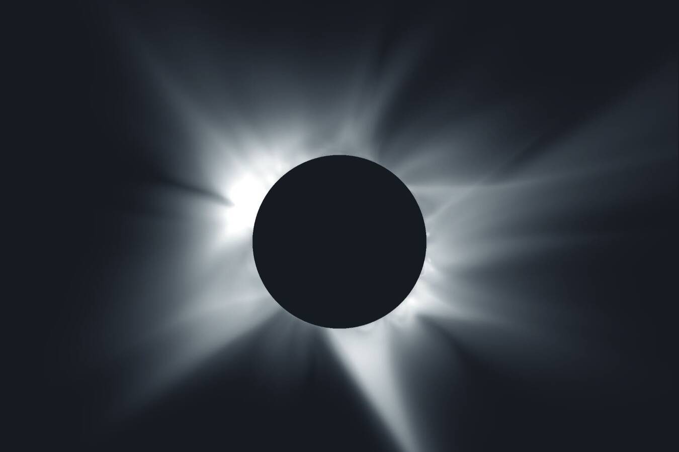 Simulación de la corona solar prevista para el eclipse total del 12 de agosto, elaborada por el IAC y Predictive Science Inc. con apoyo del Superordenador de La Palma a partir de datos de observación solar.